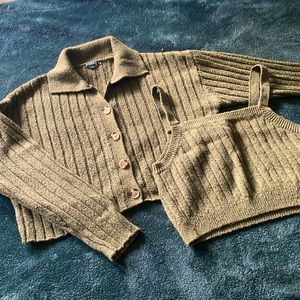 Olive green cropped sweater set